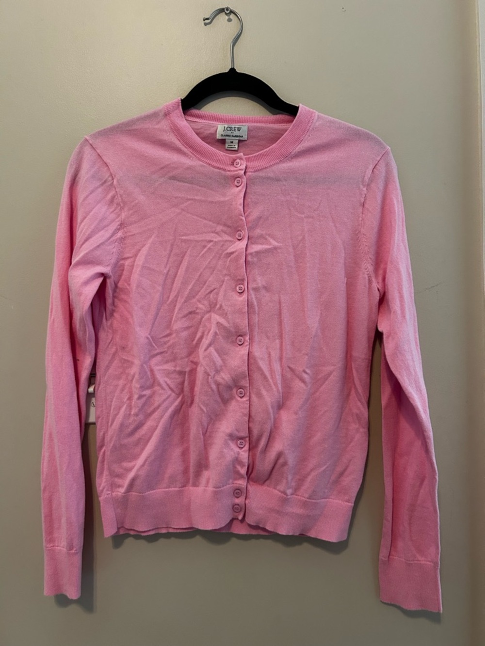J. Crew Pink Crewneck Button Cardigan Sweater